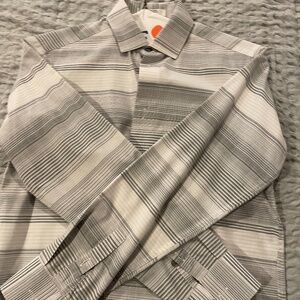 Calvin Klein Dress Shirt, Boys size 12 Slim Fit Gray Gradient Stripes
